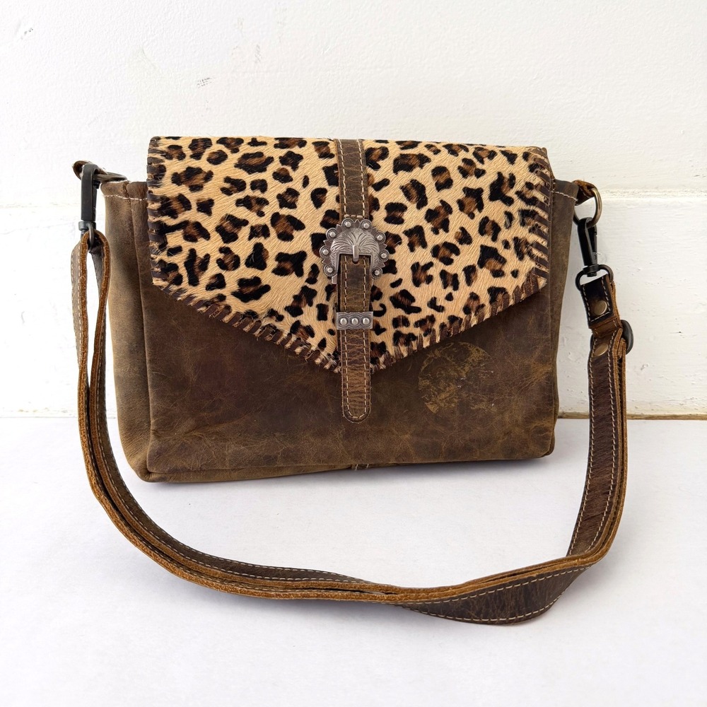 Myra Leopard Cowhide Leather Shoulder Bag Western Cowgirl Y2K Distressed Bratz